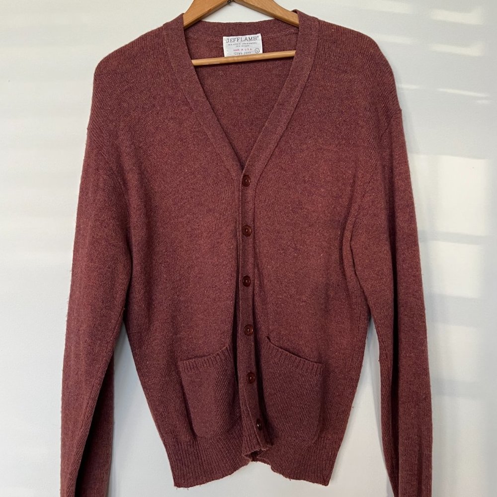 Vintage Jefflamb "Lord Jeff" Lambswool Red-Orange Cardigan Sweater – Men’s Large